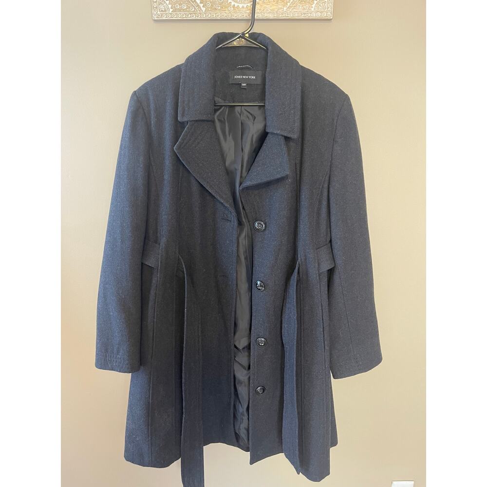 Jones New York Women's Black Midi Wool Blend Peacoat